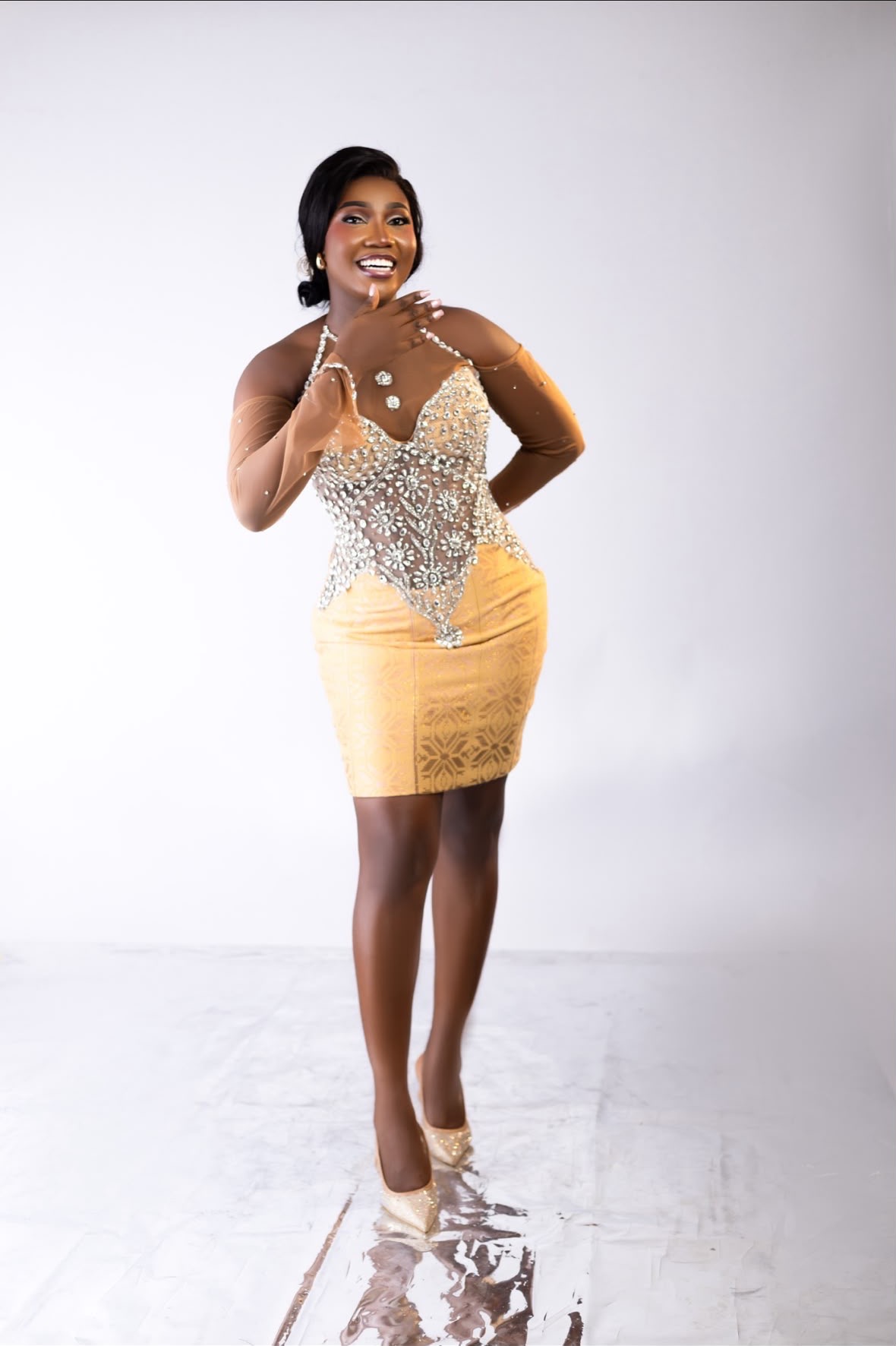 Crystal-beaded cocktail dress